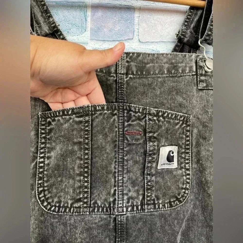 Carhartt Work In Progress acid Black Bib Double Knee Overalls large - Picture 7 of 16
